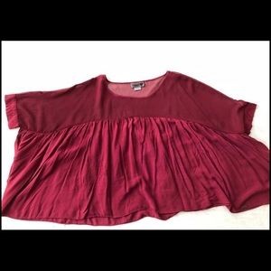 Anthropologie Cranberry Red Mesh Gathered Top